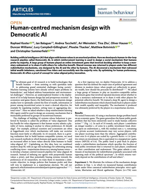 Human-centered mechanism design with Democratic AI