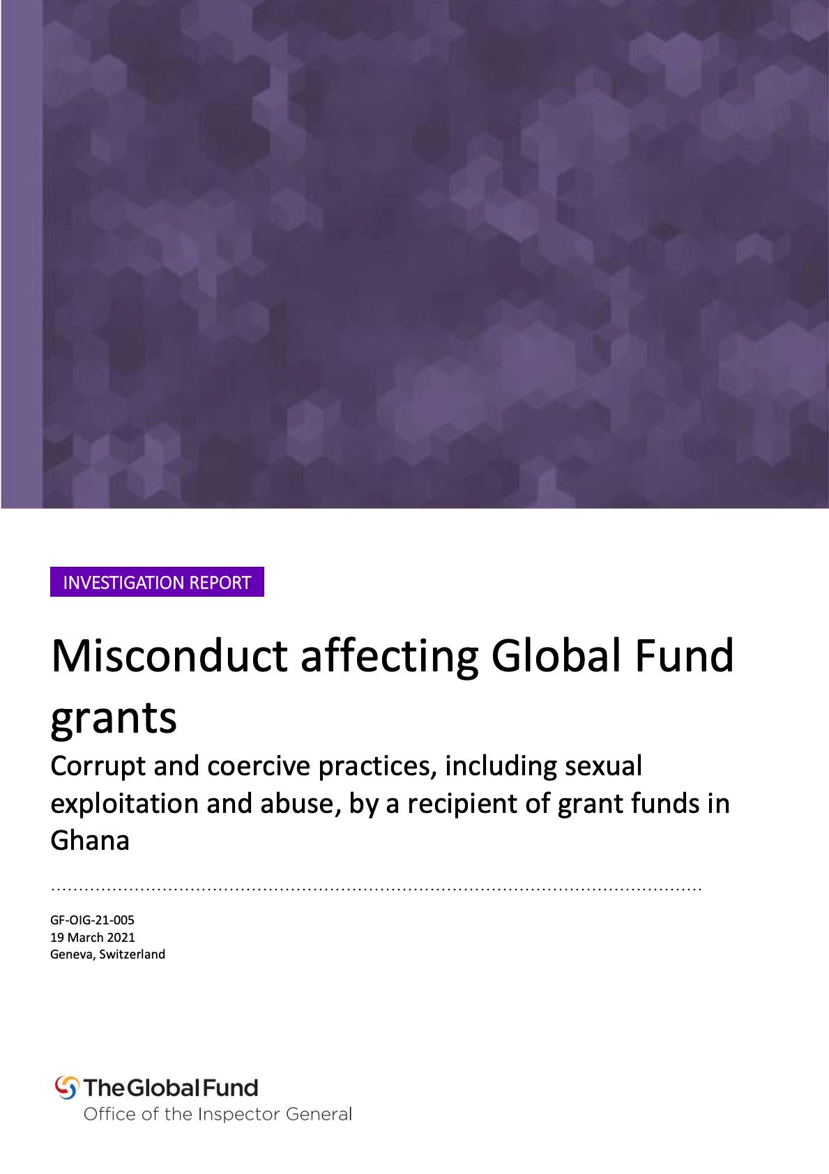 Misconduct Affecting Global Fund Grants