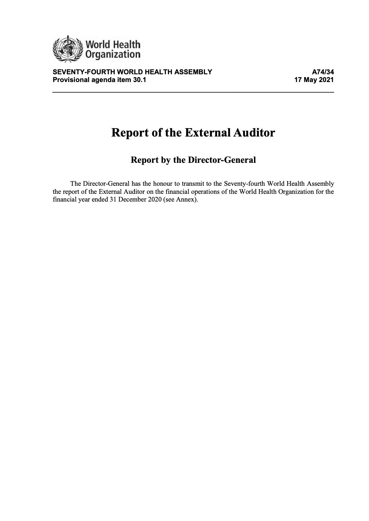 Report of the External Auditor