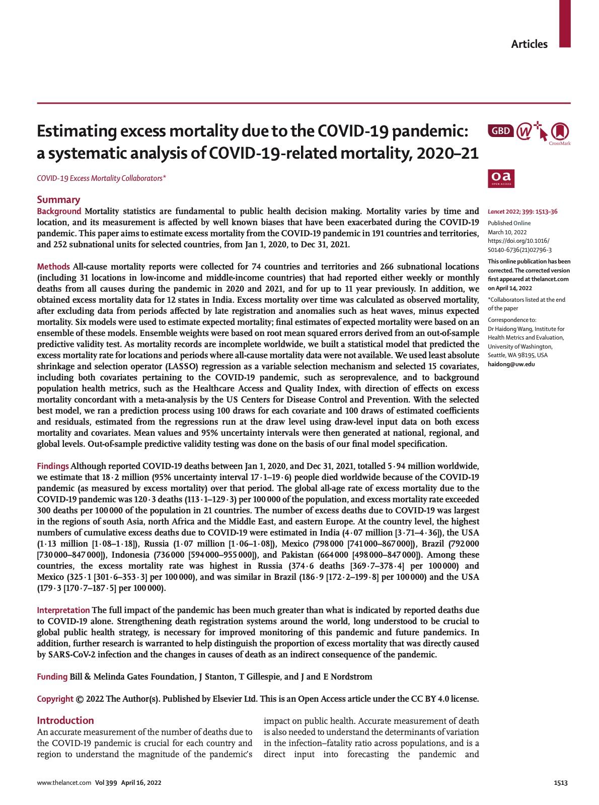 Estimating Excess Mortality due to the COVID-19 Pandemic: a Systematic Analysis of COVID-19-related Mortality, 2020–21