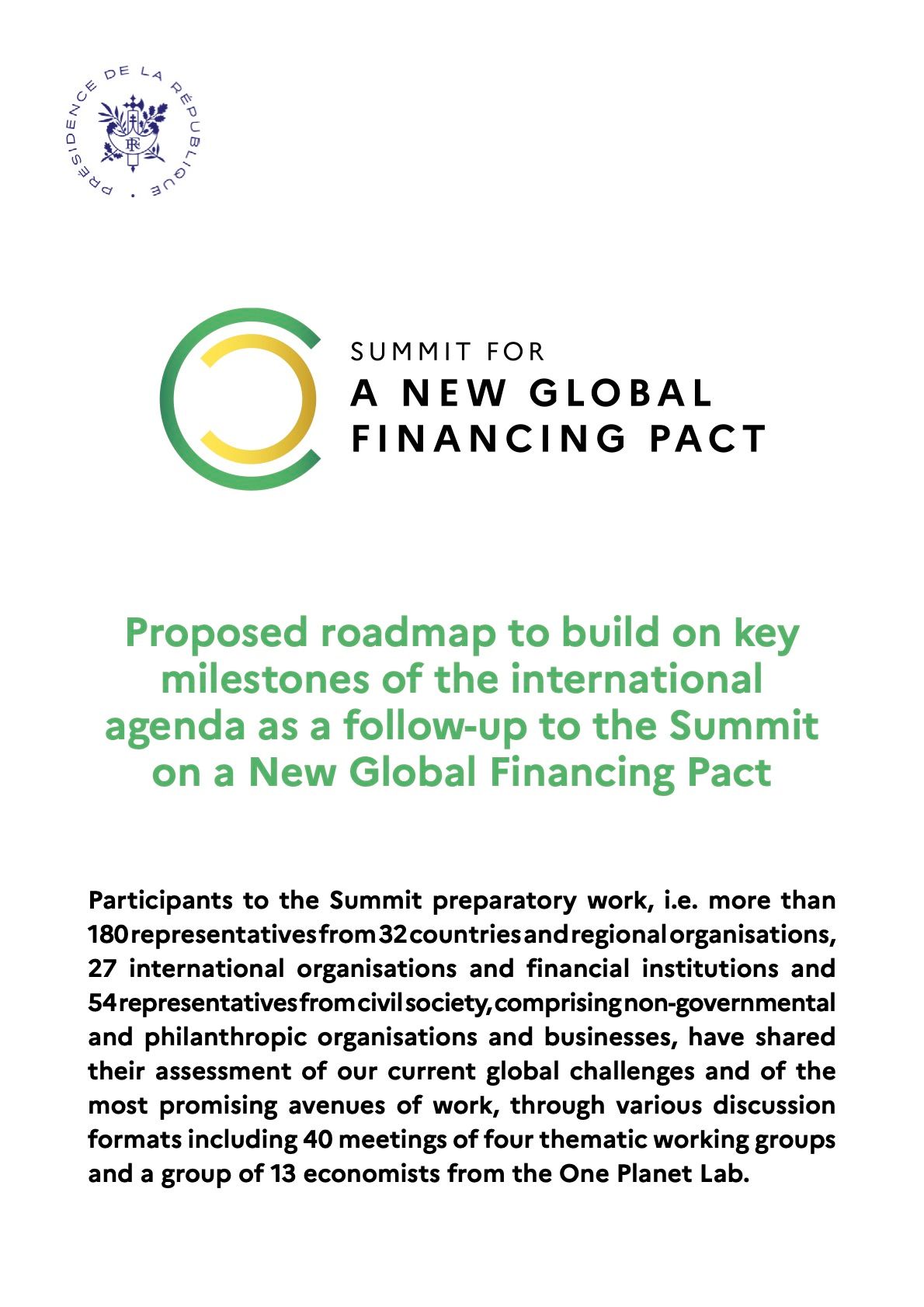 Briefing # 145 - Selected document | Proposed roadmap to build on key milestones of the international agenda as a follow-up to the Summit on a New Global Financing Pact