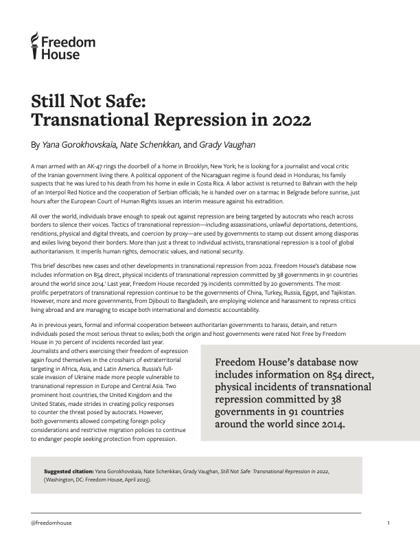 Still Not Safe: Transnational Repression in 2022