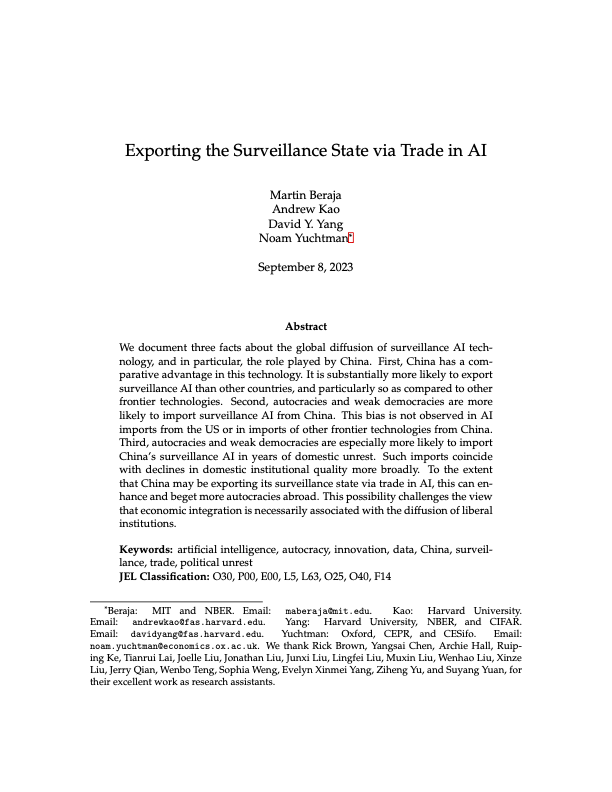 Exporting the Surveillance State via Trade in AI